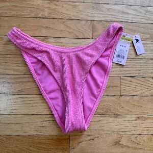 Wild Fable Pink Pucker Textured High Leg Cheeky Bikini Bottom Medium NWT